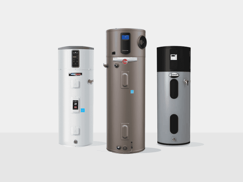 Modern heat pump water heater installed in a basement